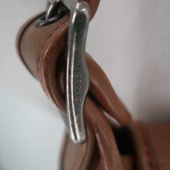 Coach Brown Leather Crossbody Handbag w Orange Lining - Picture 6 of 9